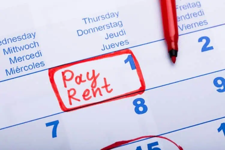 Pay Rent Note Made in Red on a Calendar